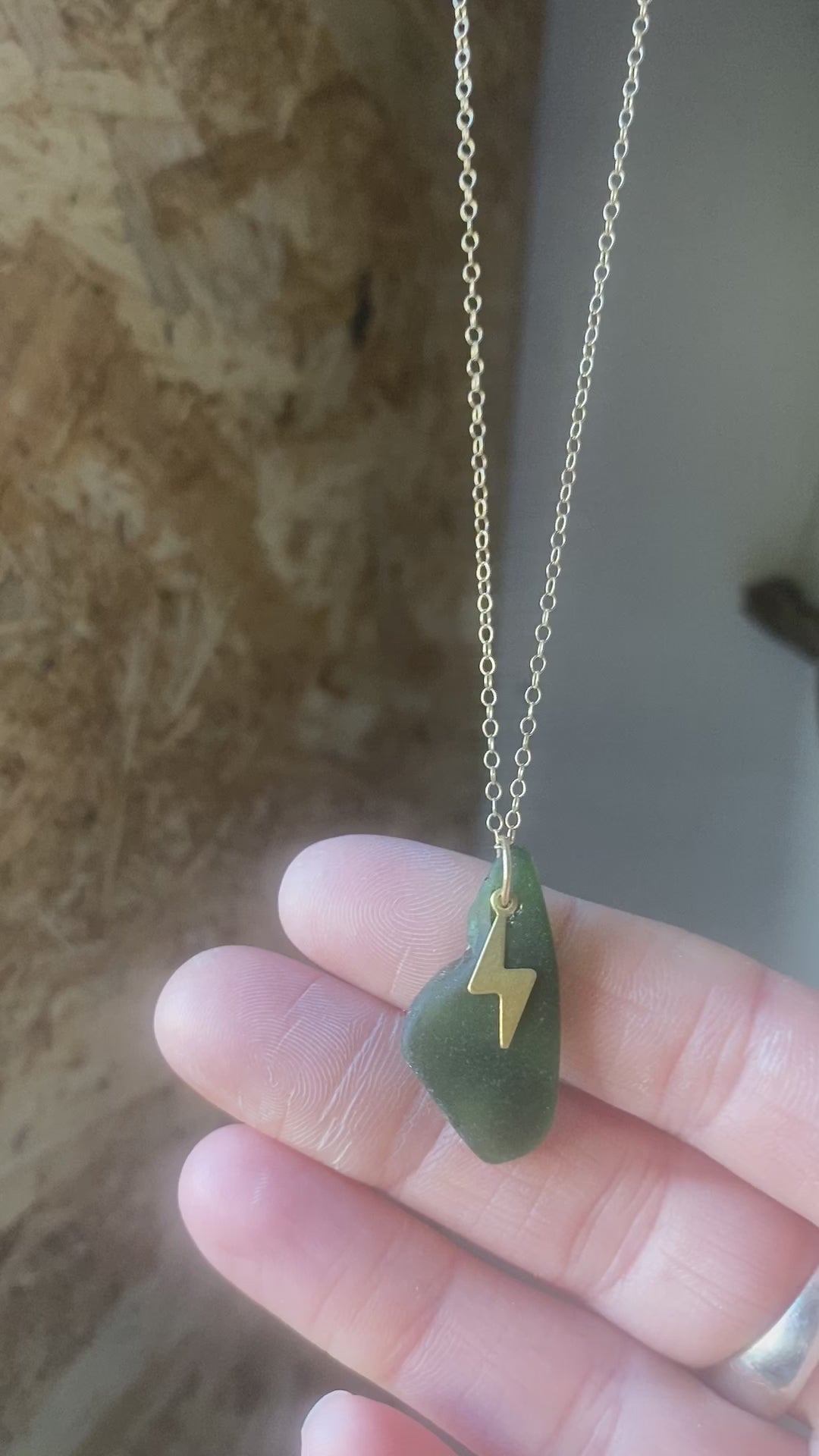 Joy sea glass necklace: Brass bolt (green)