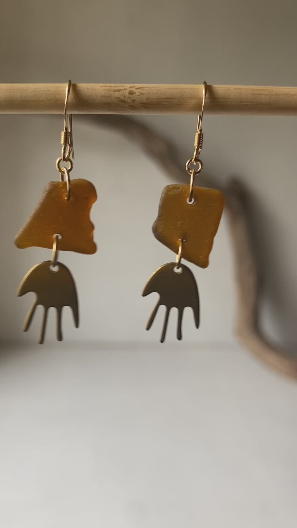 Joy Sea Glass Earrings - Brass Hands - bronze