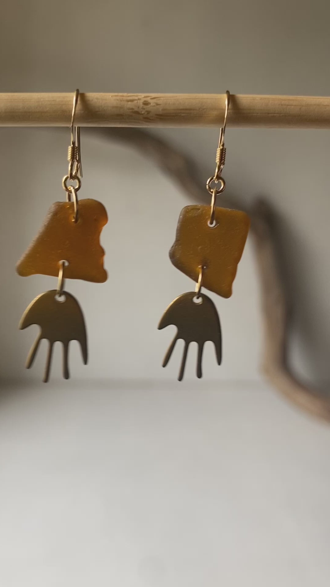 Joy Sea Glass Earrings - Brass Hands - bronze