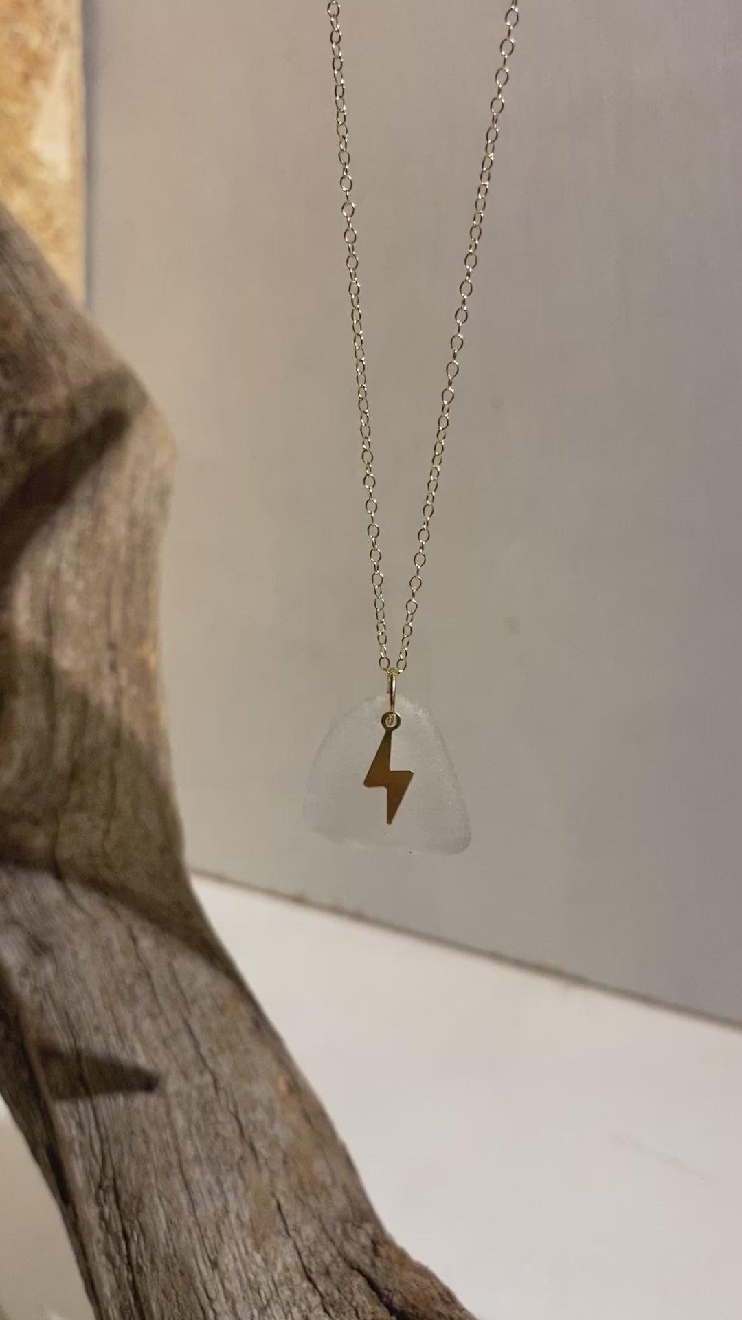 Joy sea glass necklace: Brass bolt (white)