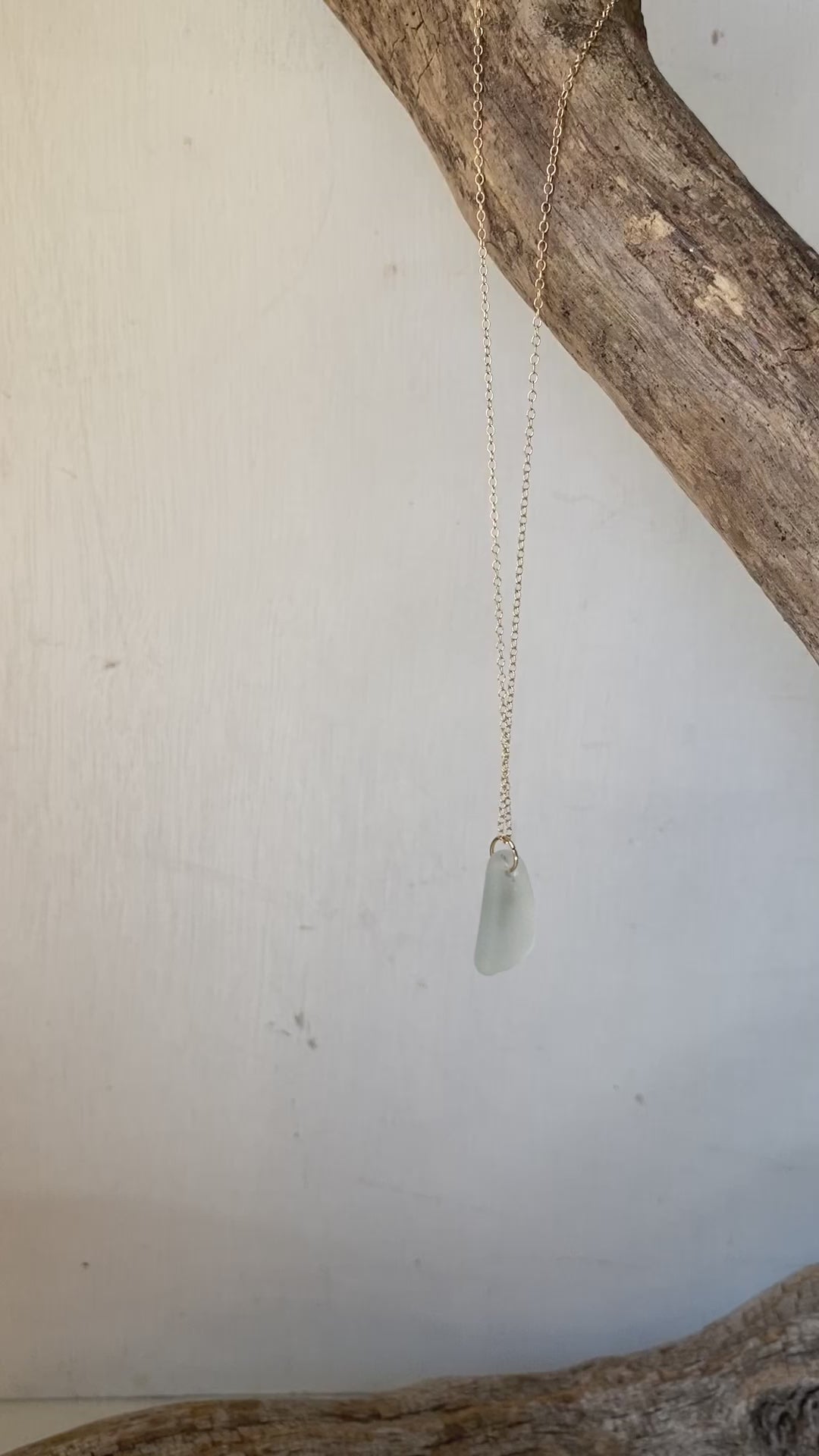 Joy sea glass necklace: Brass lightening bolt (white)