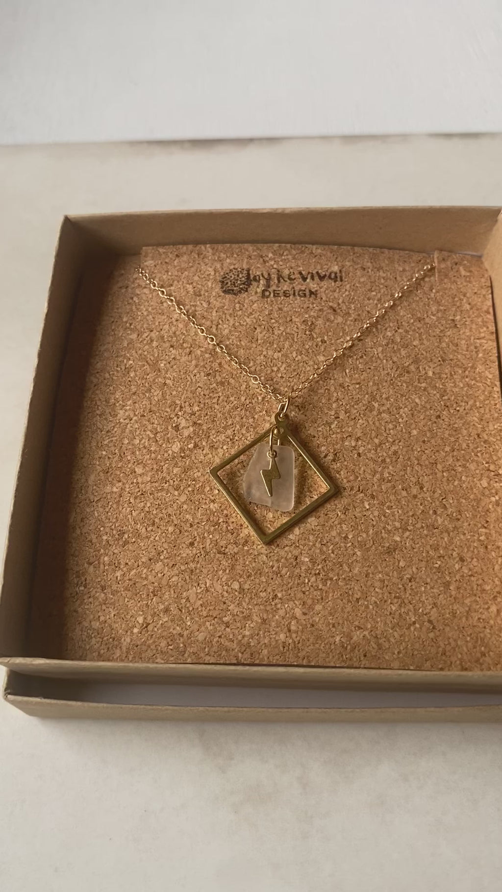 Joy sea glass necklace: Brass bolt & square surround (white sea glass)