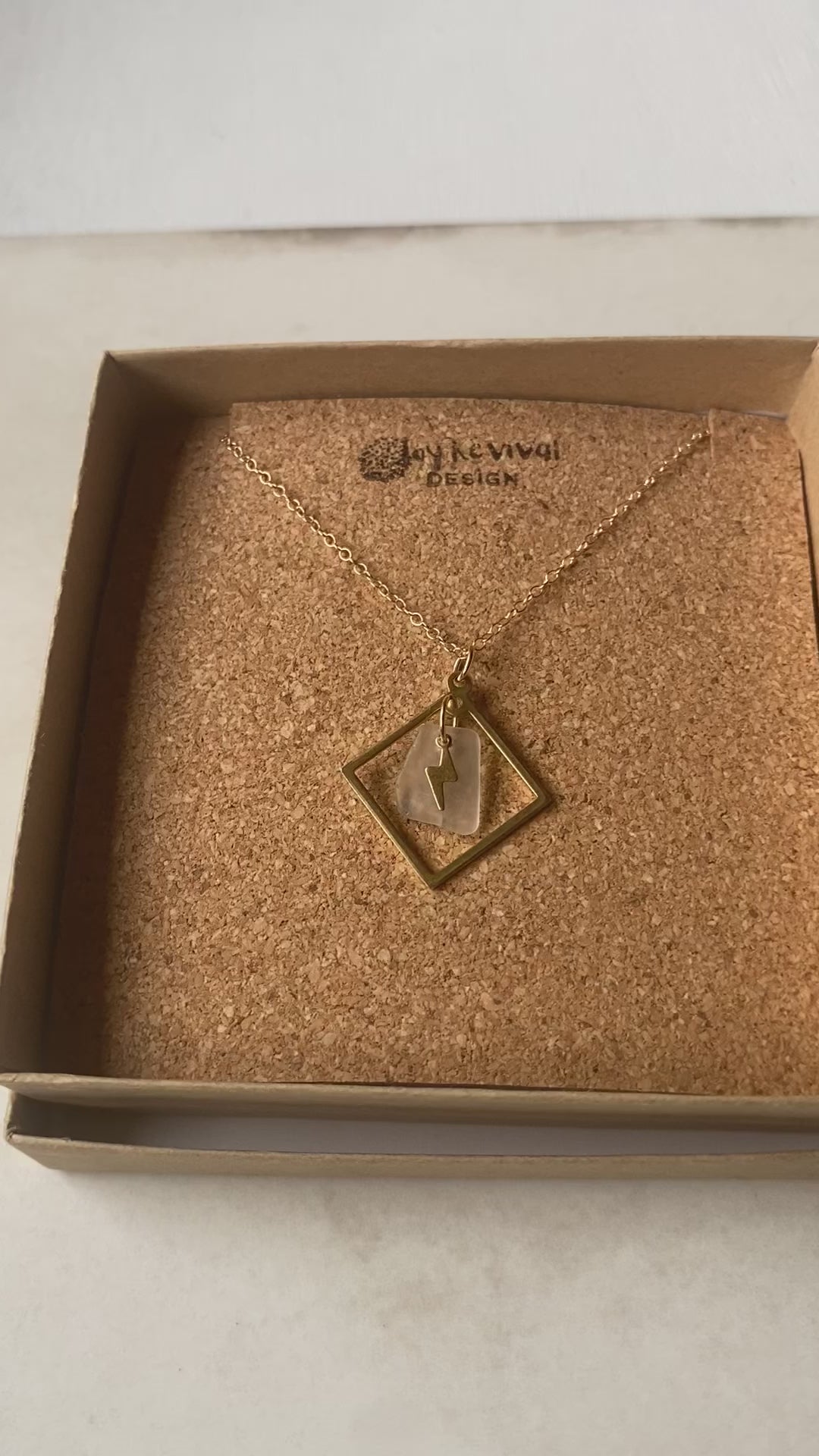 Joy sea glass necklace: Brass bolt & square surround (white sea glass)