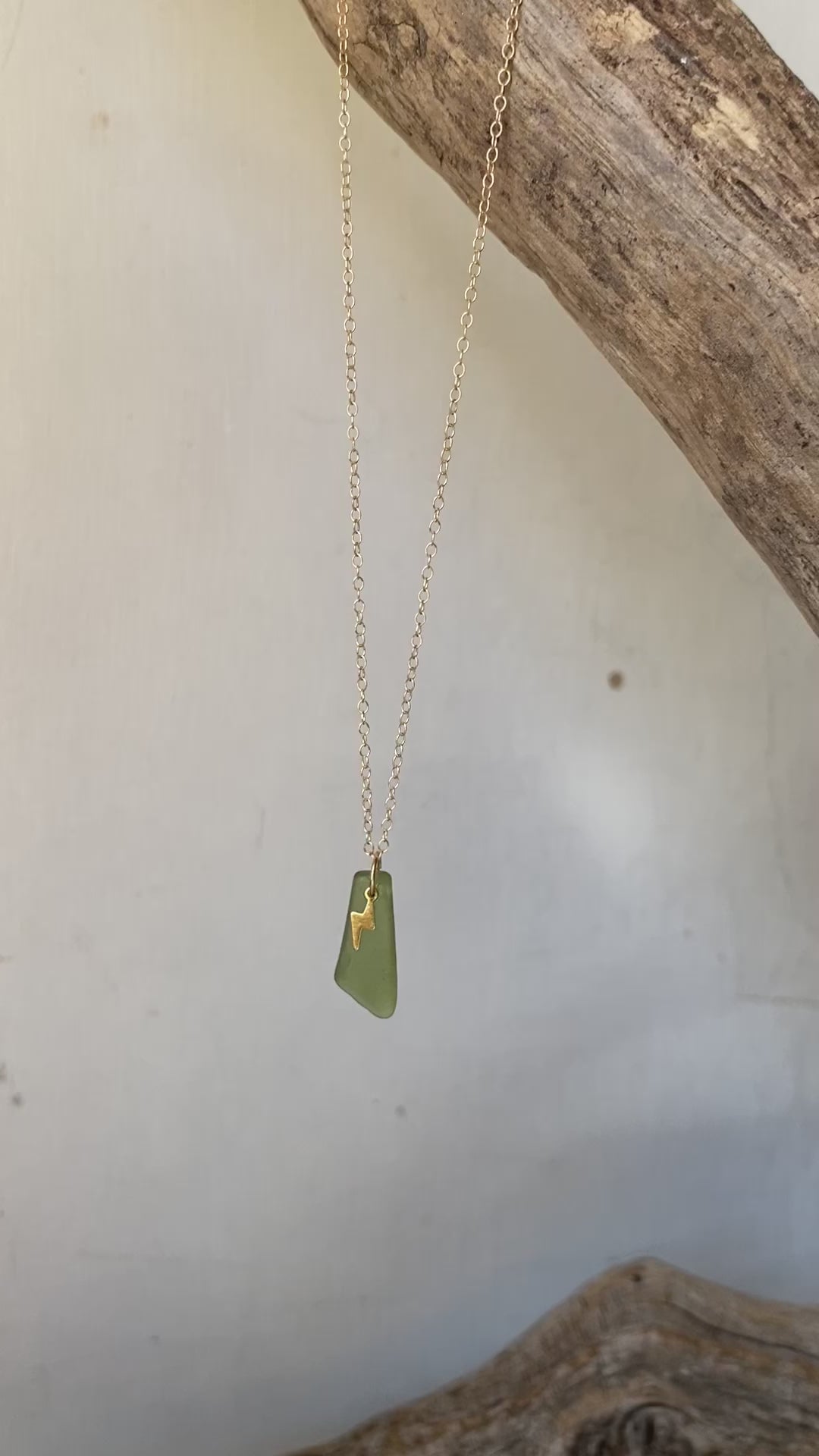 Joy sea glass necklace: Brass bolt (green)