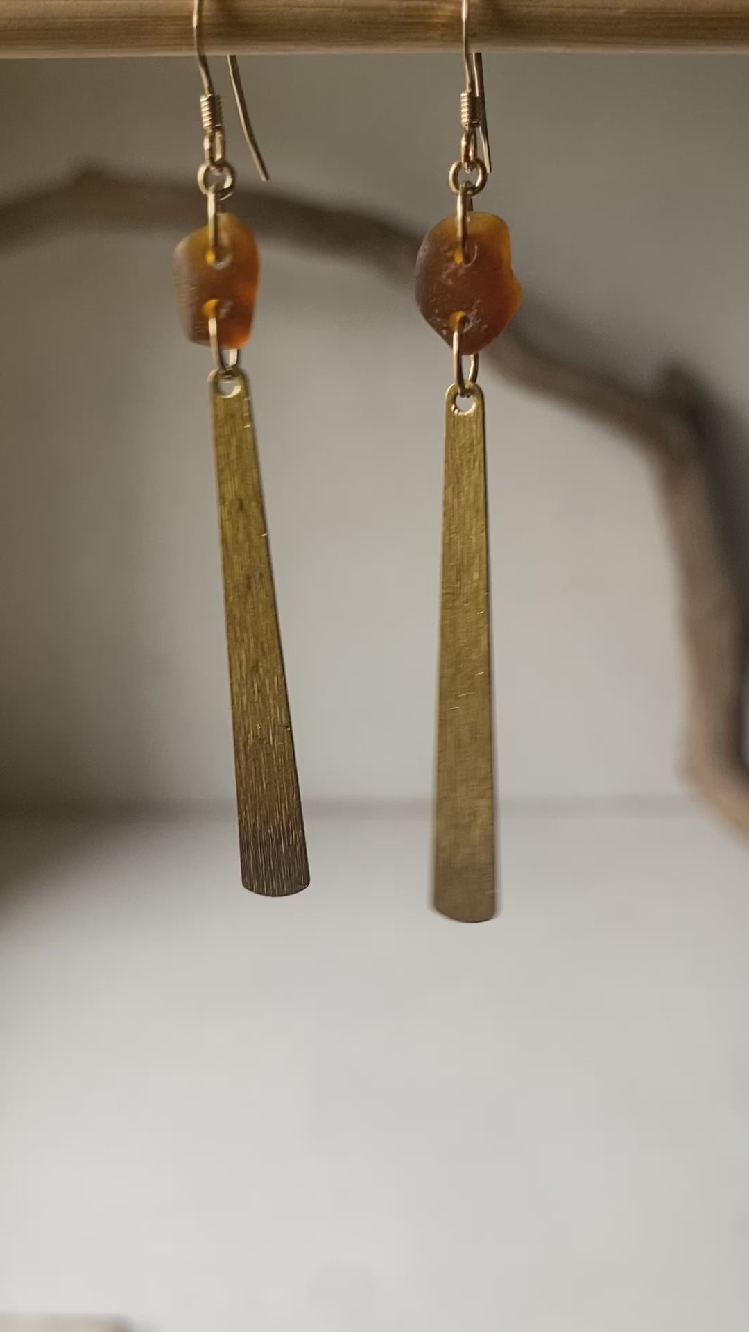 Joy Sea Glass Earrings: Brass tear drops -bronze sea glass