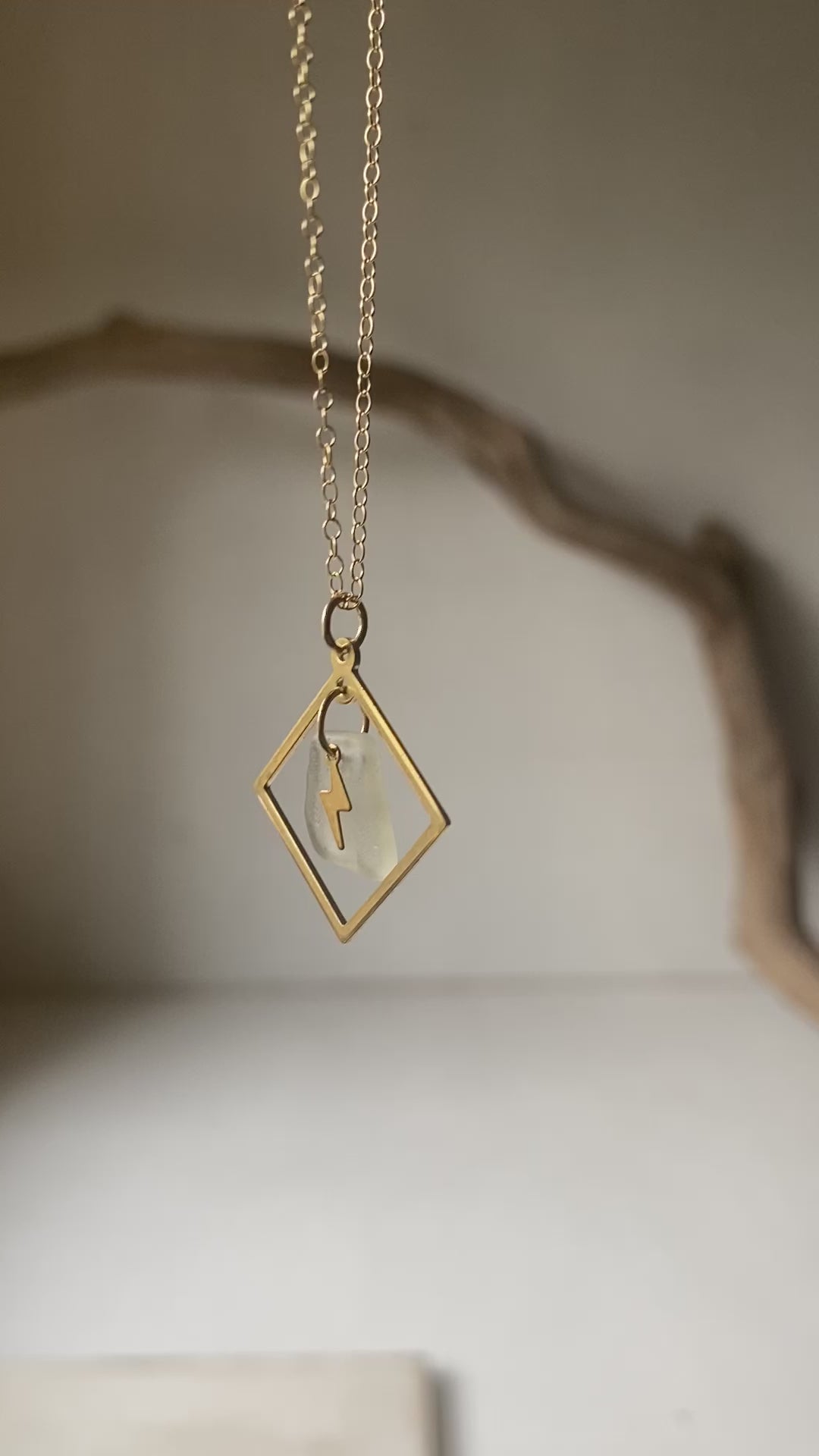 Joy sea glass necklace: Brass bolt & square surround (white sea glass)